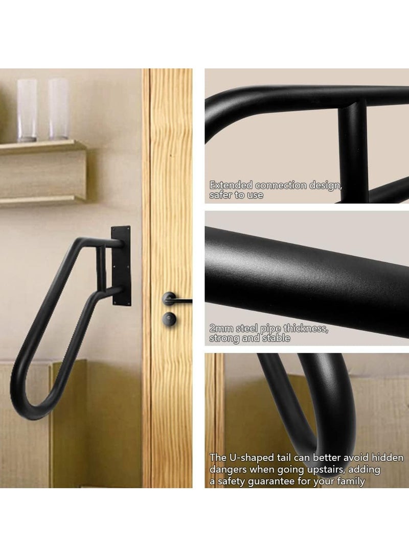Handrails for Outdoor Steps Wall Mount, Railings for 1-3 Steps, U-Shaped Handrail with Matte Black Finished, Stair Handrails for Kids, Elderly, Pregnant Women, Disabled - Image 2