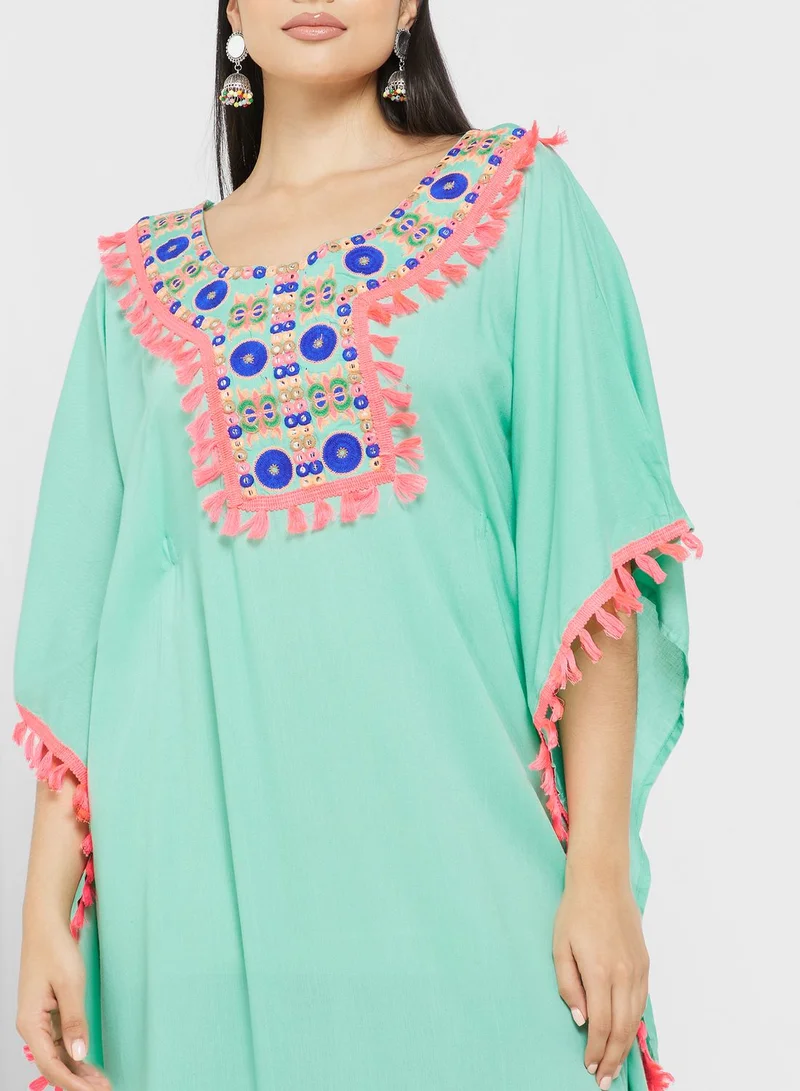 ARABIAN CLOSET Embroidered Flared Sleeve Kaftan