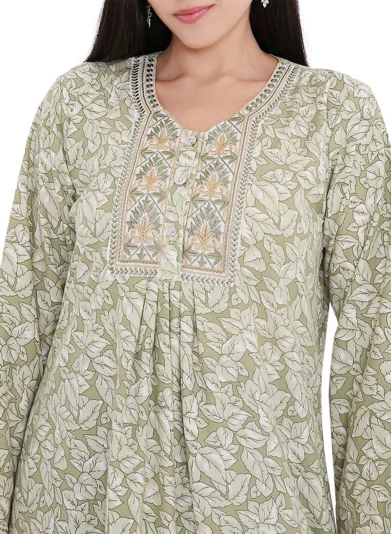 HANA & SARA ELEGANT FARASHA WITH UNIQUE THREAD EMBROIDERY AND STYLISH PRINTED MODEST ARABIC  JALABIYA DRESS - Image 3