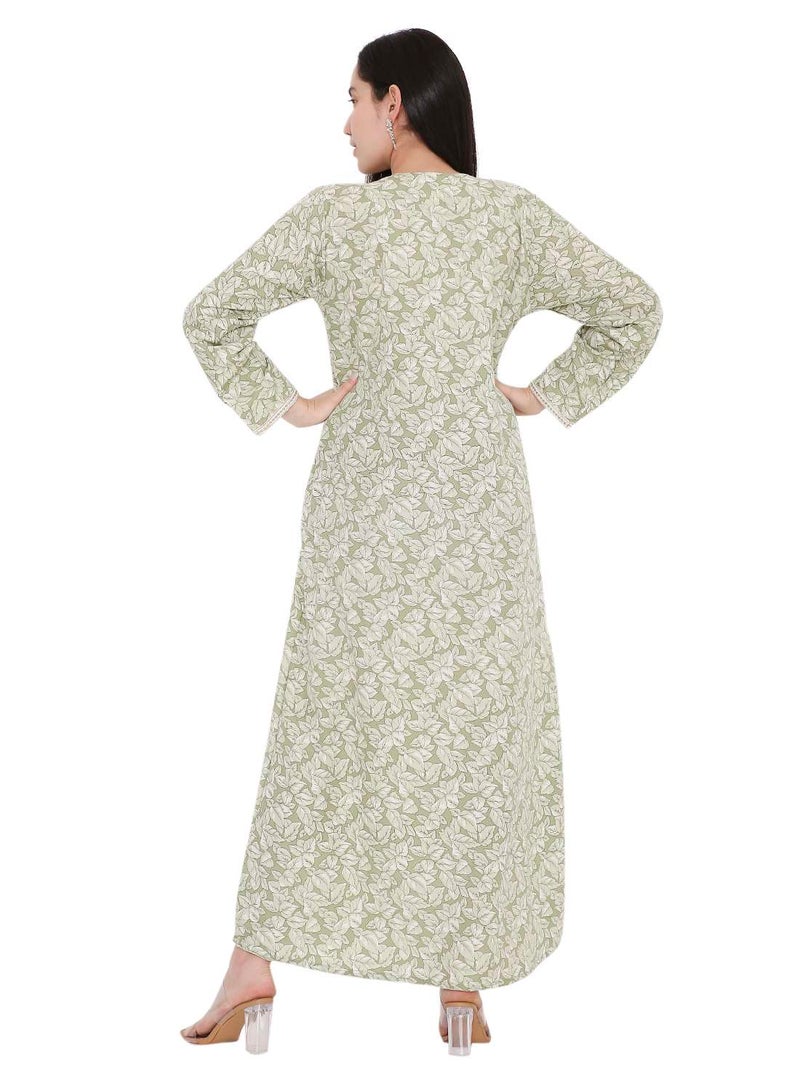 HANA & SARA ELEGANT FARASHA WITH UNIQUE THREAD EMBROIDERY AND STYLISH PRINTED MODEST ARABIC  JALABIYA DRESS - Image 2