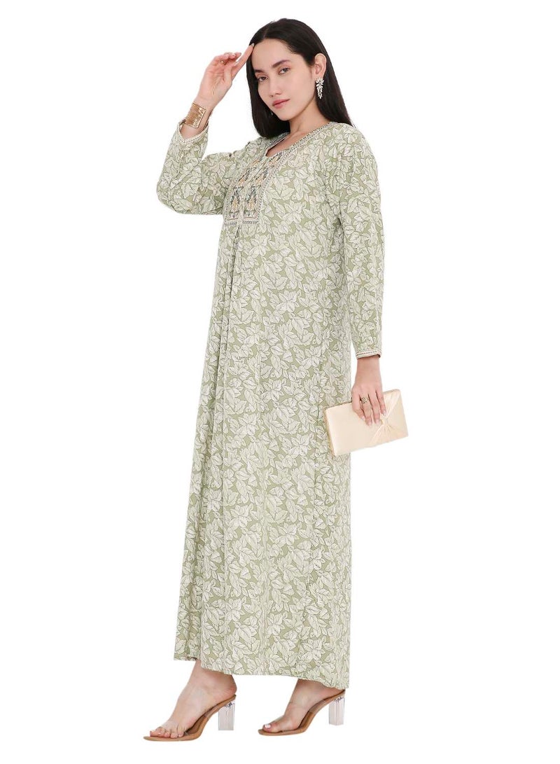 HANA & SARA ELEGANT FARASHA WITH UNIQUE THREAD EMBROIDERY AND STYLISH PRINTED MODEST ARABIC  JALABIYA DRESS - Image 5