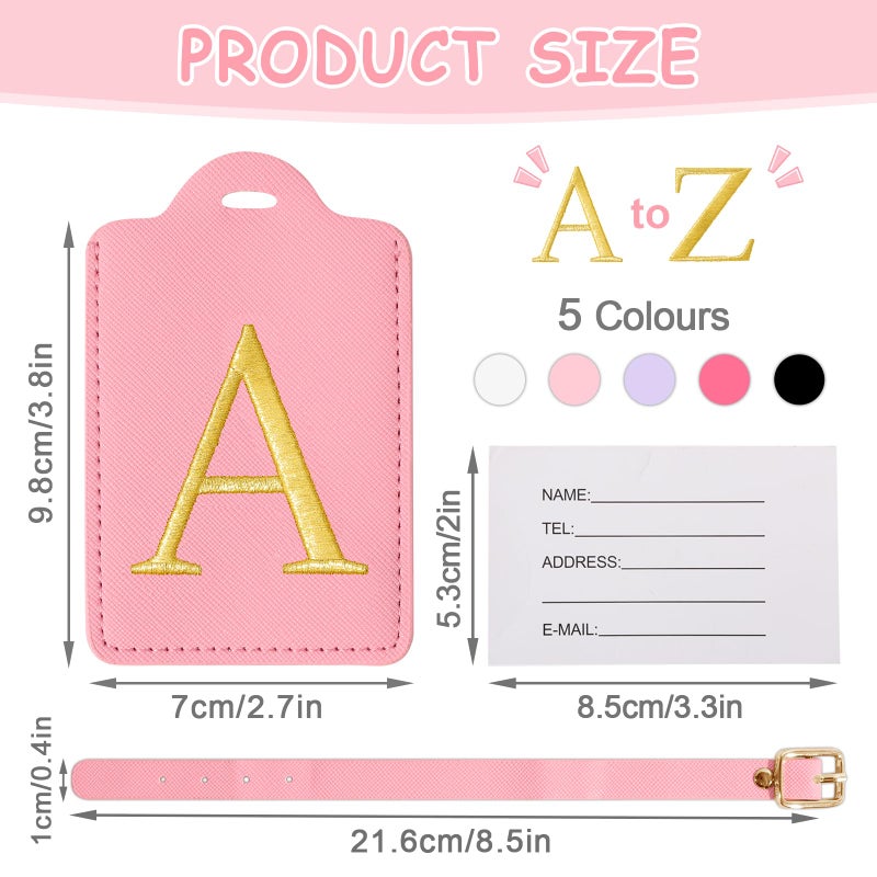 Iqimott Initial Luggage Tags for Suitcases, Cute Embroidered Letter Luggage Bag Suitcase Identifier Name Baggage Tag, PU Leather Travel Luggage Tags, Bag Tags for Men Women Kids Luggage Handbags(Pink A) - Image 2
