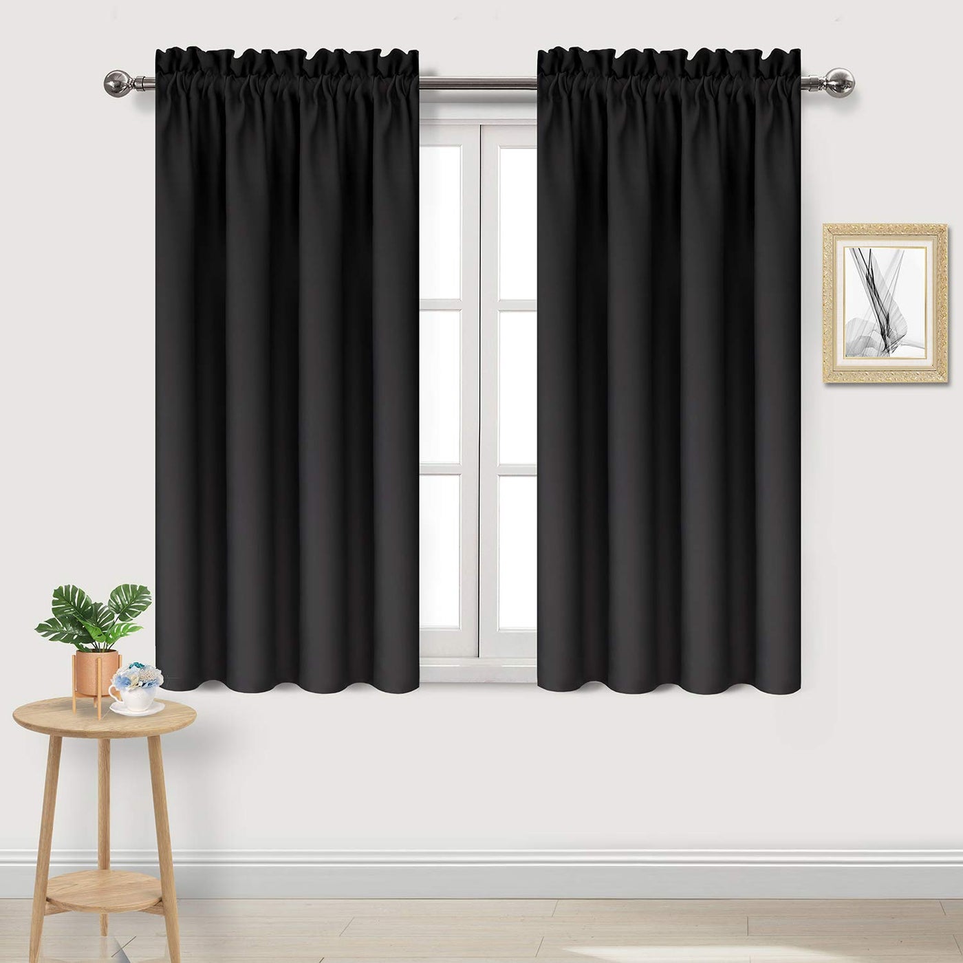 DWCN Black Blackout Curtains for Bedroom Rod Pocket Thermal Insulated Room Darkening Drapes for Living Room W 42 x L 54 Inch 2 Panels