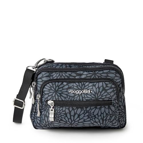 Baggallini womens Triple Zip Bagg Convertible Cross Body, Pewter Floral, One Size US - Image 1