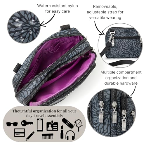 Baggallini womens Triple Zip Bagg Convertible Cross Body, Pewter Floral, One Size US - Image 4