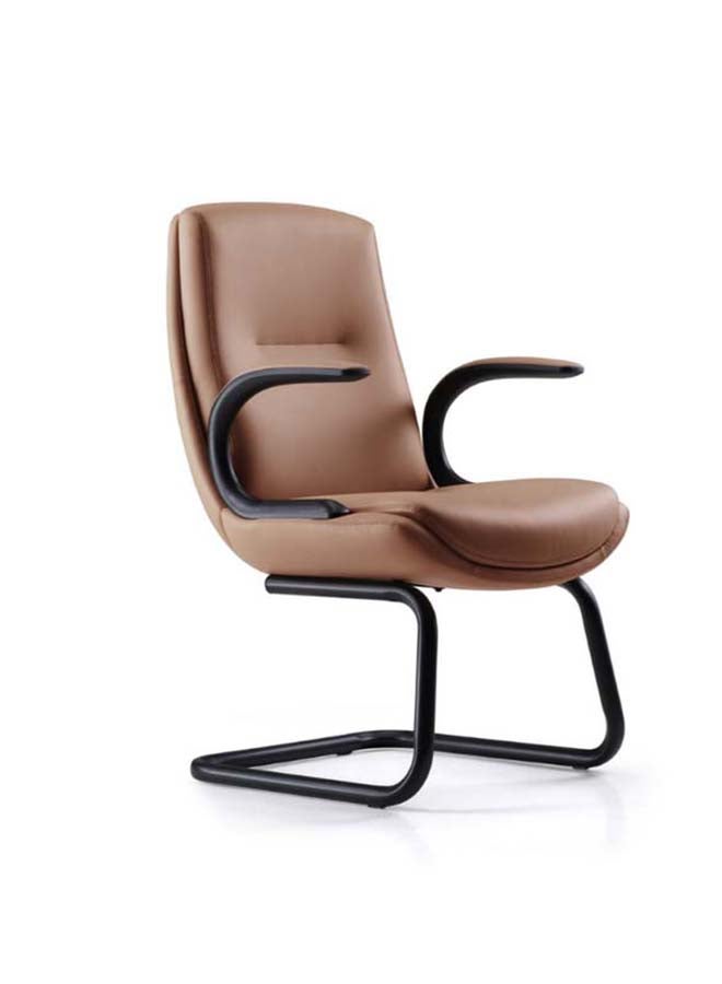 NEO FRONT FURNITURE Visitor Office Chair - Premium Tan PU Leather Guest Chair with Fixed Aluminum Base (No Wheels) - Executive Reception And Meeting Room Chair ( C2561 )