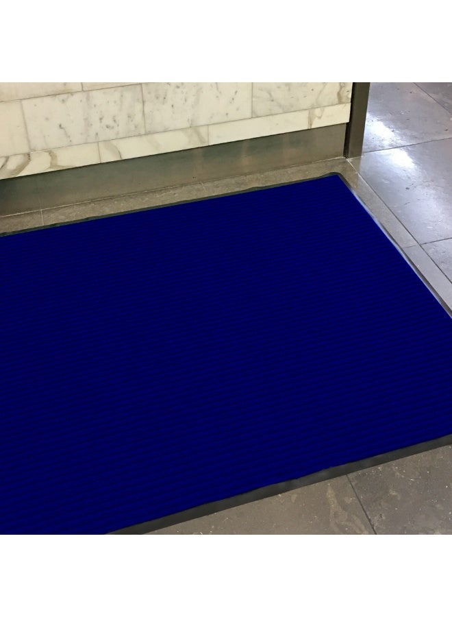 Restaurantware Comfy Feet 60 x 36 Inch No-Slip Floor Mat, 1 Ribbed Carpet Utility Mat - Indoor and Outdoor, For Homes Or Offices, Blue Polyester Fibers Entry Mat, Vinyl Backing, Easy To Clean - Image 2