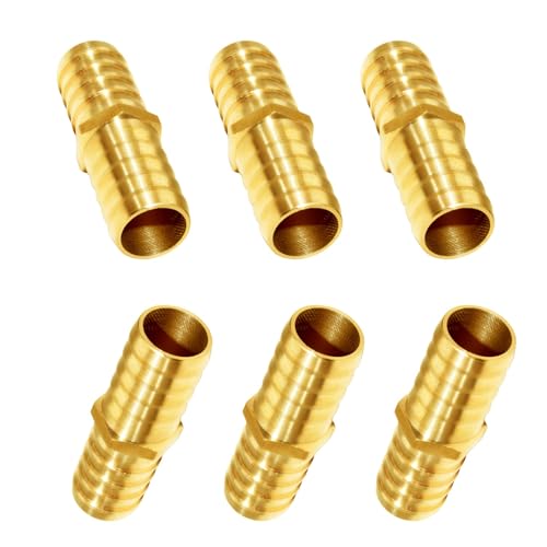 JoyTube Brass Hose Barb Fitting Metals Splicer Mender, 5/8" Barb Hose Union Fuel Gas Water Air (Pack of 6) - Image 1