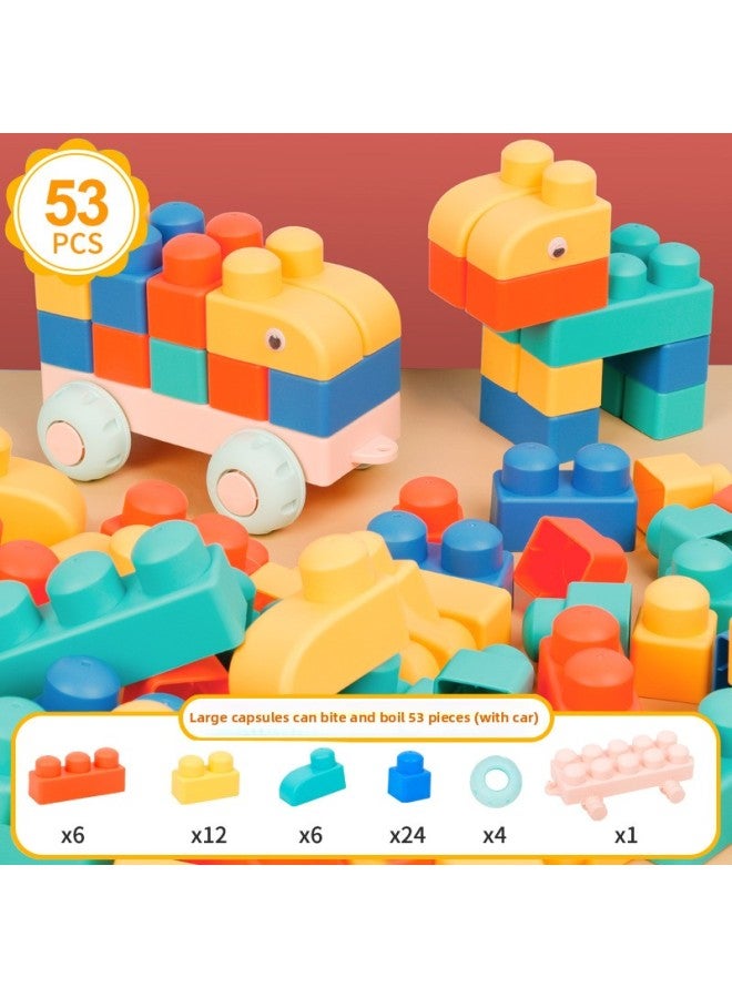 Children's Soft Rubber Building Blocks Maternal And Infant Puzzle And Brain Toys Large Particle Varied Assembled Building Blocks Baby Men And Women DIY-Color:Large Particles Can Bite 53 Pieces (with - Image 1