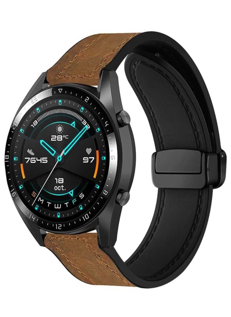 Digipace Leather Band Compatible  with Huawei Watch 22mm Leather Replacement Strap Magnetic Buckle  - Image 2