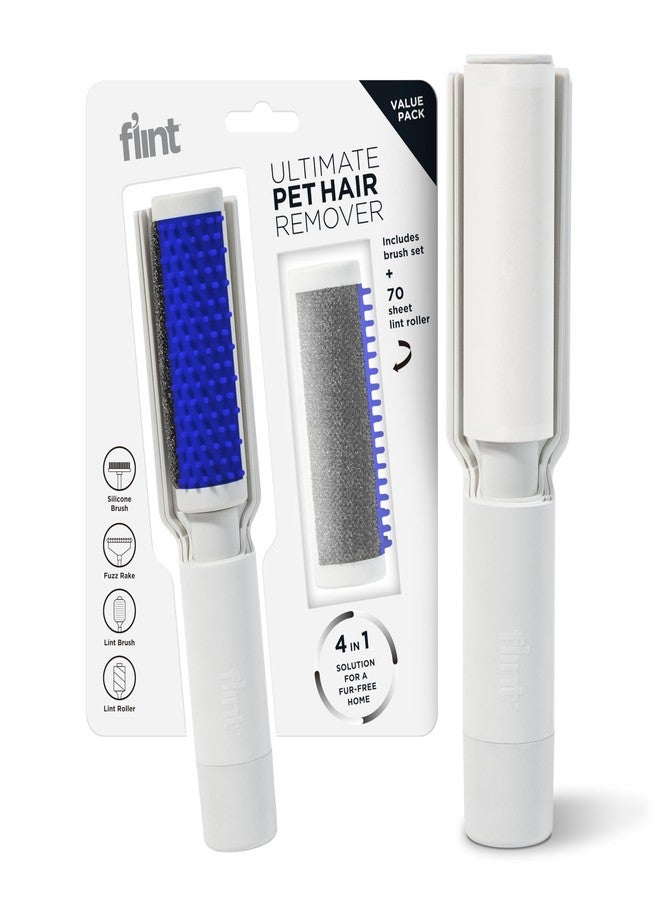 Flint 4-in-1 Ultimate Pet Hair Removal - Silicone Brush, Lint Brush, Fuzz Rake, Reusable Lint Roller (70 Sheet Refill) Pet Hair Remover for Home/Travel, Flint Lint Rollers w/Revolving Shield - Image 1