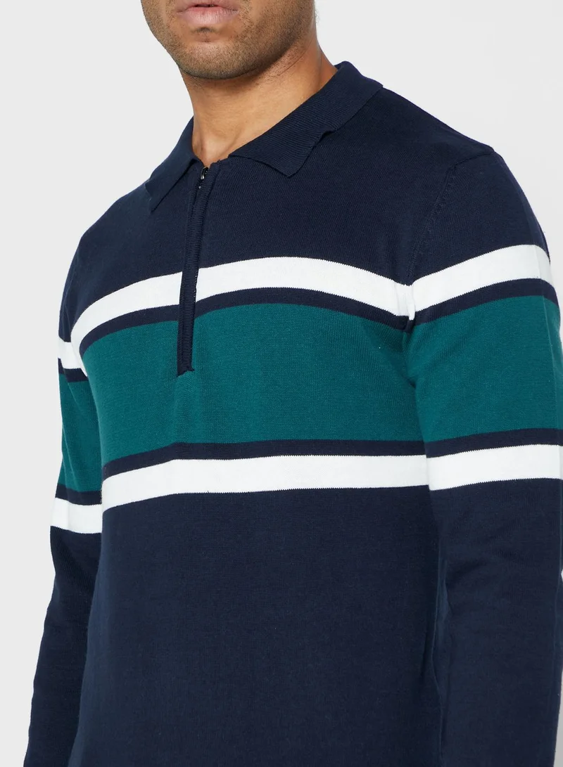 BRAVE SOUL Placket Collar Long Sleeve Jumper