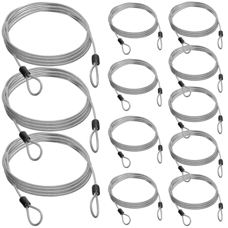 Fiada 12 Pack Security Cable Luggage Lock with Loops 4ft 3mm Braided Steel Coated Bike Cable Wire Double Loop Anti Theft Safety for U Lock Padlock and Disc