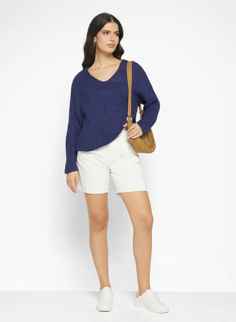 Ginger V Neck Ribbed Jumper