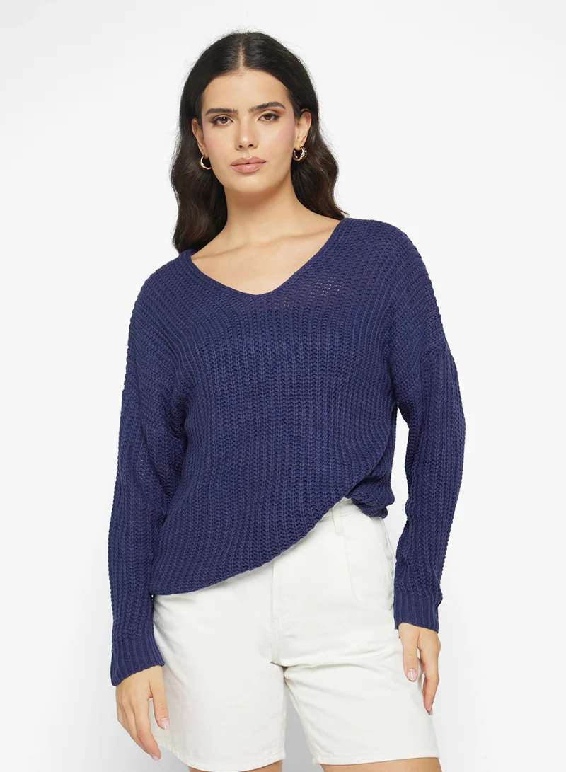 جينجر V Neck Ribbed Jumper