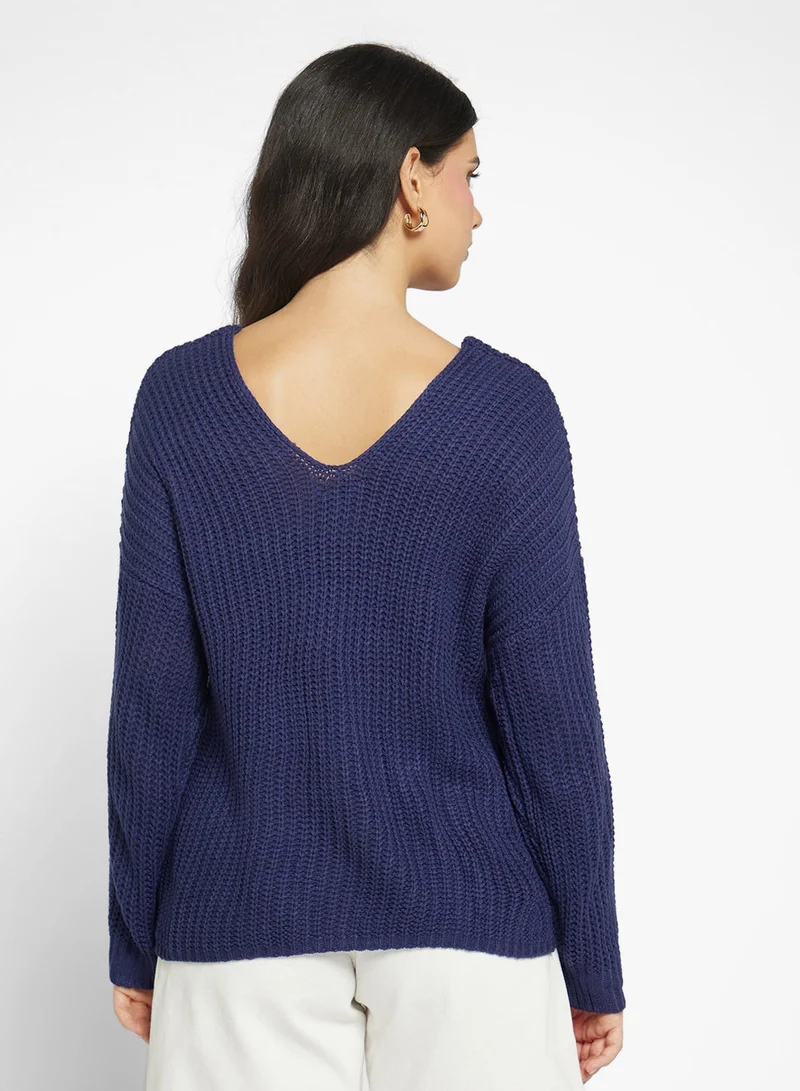 جينجر كنزة بياقة على شكل  مضلعة