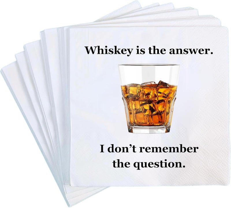 Cloverjoyed Bourbon Whiskey Cocktail Napkins, 50 Pack, Funny Birthday Party Decorations, Gift Ideas for Drinkers - Image 1