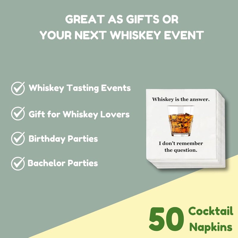 Cloverjoyed Bourbon Whiskey Cocktail Napkins, 50 Pack, Funny Birthday Party Decorations, Gift Ideas for Drinkers - Image 3