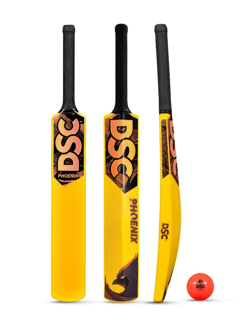 دي أس سي مضرب كريكيت بلاستيكي DSC Phoenix مع كرة PVC – خفيف الوزن لمباريات التنس – للأطفال فوق 15 سنة – مضرب قوي للكريكيت في الشارع أو العشب – لعبة رياضية خارجية – اللون أصفر - Image 1