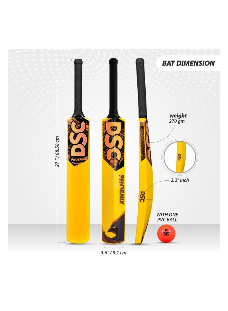دي أس سي مضرب كريكيت بلاستيكي DSC Phoenix مع كرة PVC – خفيف الوزن لمباريات التنس – للأطفال فوق 15 سنة – مضرب قوي للكريكيت في الشارع أو العشب – لعبة رياضية خارجية – اللون أصفر - Image 3
