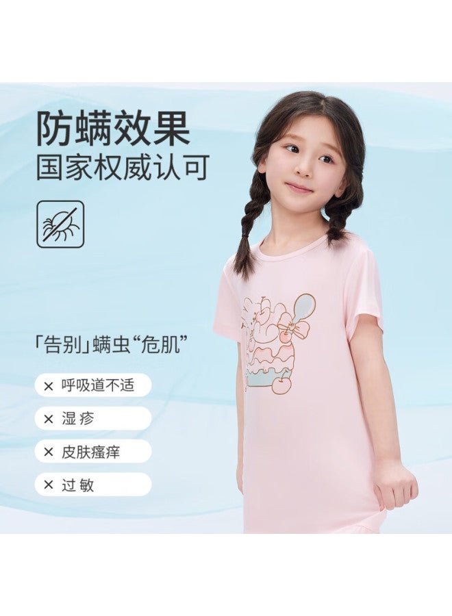 Threegun Kids' Cool Feeling Modal Anti-Mite Antibacterial Girls' Short-Sleeved Nightgown Light Pink 170