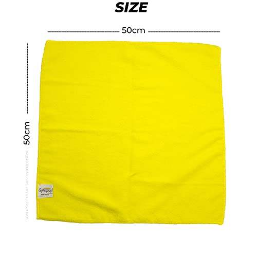 SOFTSPUN Microfiber Cleaning Cloths 50X50 cms 2 pcs Towel Set 340 GSM Yellow! Highly Absorbent Lint and Streak Free Multi-Purpose Wash Cloth for Kitchen Car Window Stainless Steel Silverware. - Image 2