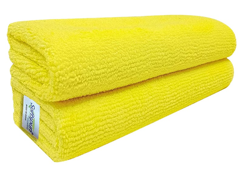 SOFTSPUN Microfiber Cleaning Cloths 50X50 cms 2 pcs Towel Set 340 GSM Yellow! Highly Absorbent Lint and Streak Free Multi-Purpose Wash Cloth for Kitchen Car Window Stainless Steel Silverware. - Image 1