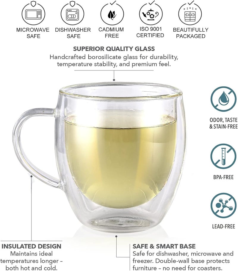 Ash  Roh Ash & Roh 250ml Heat Resistant Double Walled Glass Coffee Cups, Crystal Clear Insulated Mugs with Handle for Tea, Latte, Cappuccino (Pack of 6) - Image 4