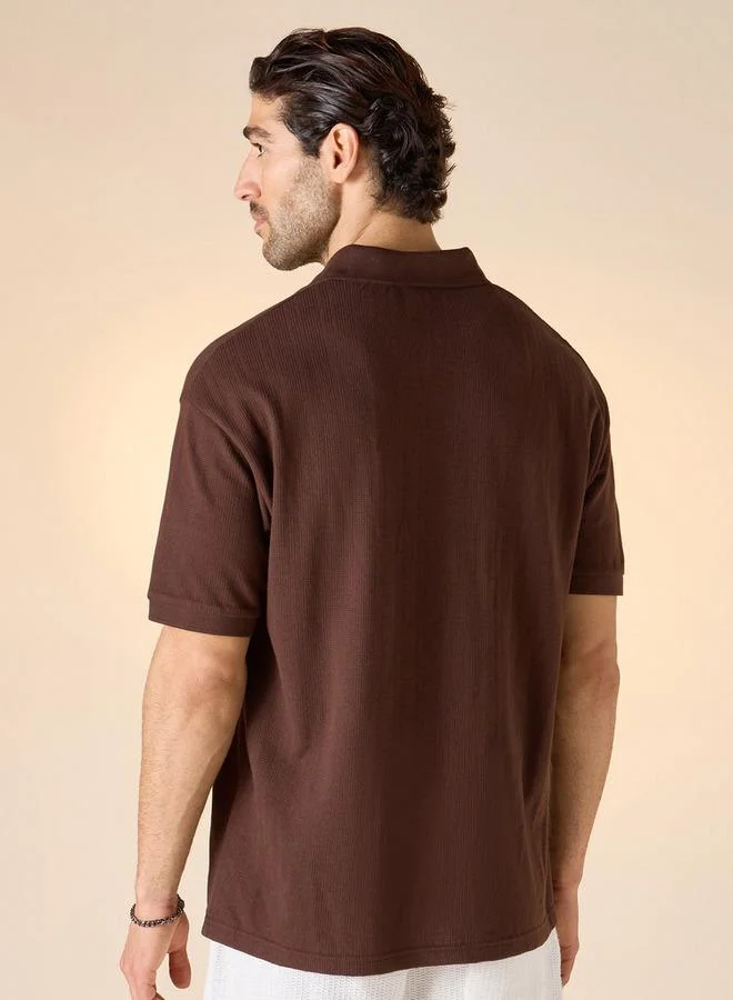 Iconic Iconic Textured Polo T-shirt with Short Sleeves