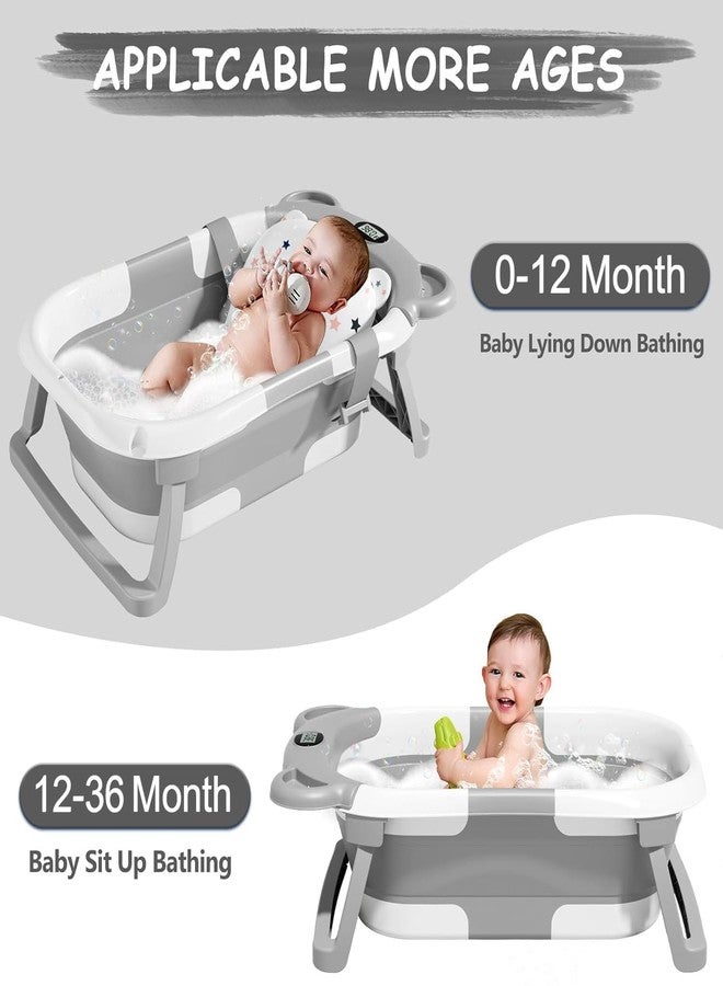 TPN Collapsible Baby Bathtub, Baby Bath Tub with Soft Cushion & Real-Time Thermometer, Baby Bathtub Infant to Toddler Tub (0-36 Months), Portable Travel Baby Tubs for Newborns (Grey) - Image 3