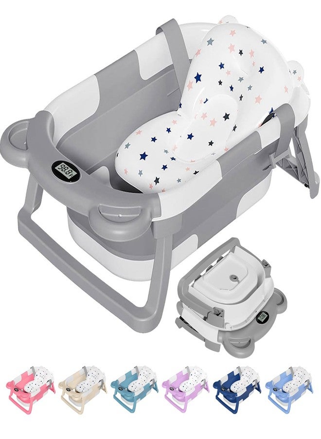 TPN Collapsible Baby Bathtub, Baby Bath Tub with Soft Cushion & Real-Time Thermometer, Baby Bathtub Infant to Toddler Tub (0-36 Months), Portable Travel Baby Tubs for Newborns (Grey) - Image 1