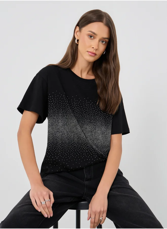 Styli Styli Embellished Short Sleeve Oversized T-Shirt