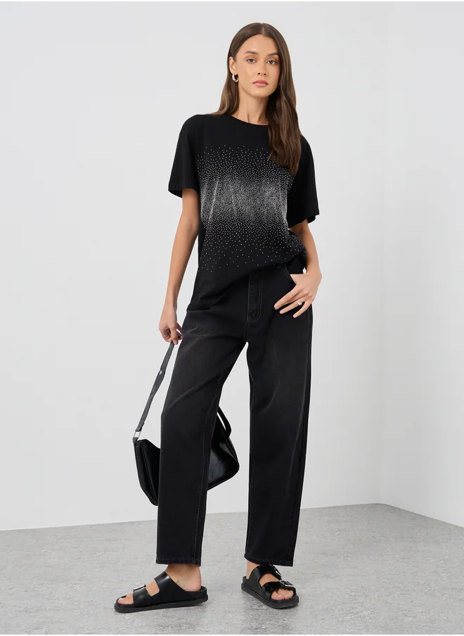 Styli Styli Embellished Short Sleeve Oversized T-Shirt