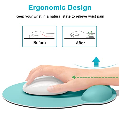 Dapesuom Ergonomic Mouse Pad with Wrist Support, Comfortable Memory Foam Wrist Rest for Easy Typing Pain Relief, Cute Computer Gaming Desktop Mouse Mat with Non-Slip Base for Laptop Office, Lake Green - Image 3