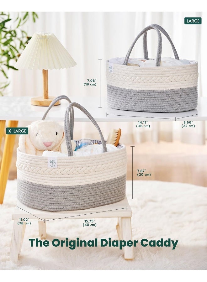 KiddyCare KiddyCare Woven Diaper Caddy Organizer, Large Gray Multi Functional Portable Baby Basket with Handle, Baby Gift for Boy/Girl Nursery Storage, Organization, and Modern Car Diaper Caddy Gray X-Large  - Image 3