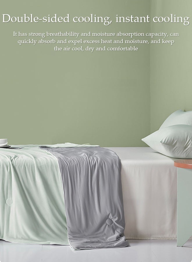 DUNISO Ice Silk Summer Quilt，Summer Simple Ice Silk Quilt，Summer Cooler Quilt, Ice Blanket for Sleeping，Washable Air Conditioning Comforter Quilt，Ultra Soft & Lightweight & Silk Smooth Ice Blanket，180*200cm，Green/Grey  - Image 5