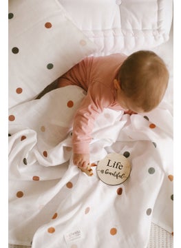 Tarkito Organic Polka Dot Organic Muslin Blanket Set of 3, 120X120CM Muslin Cover, Pillow Case, Muslin Pouch Bag 