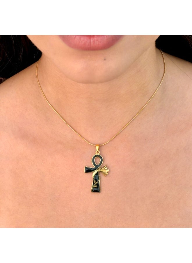 Shein Waterproof 316 Stainless Steel Ankh Pendant Necklace with Black Enamel - Image 2