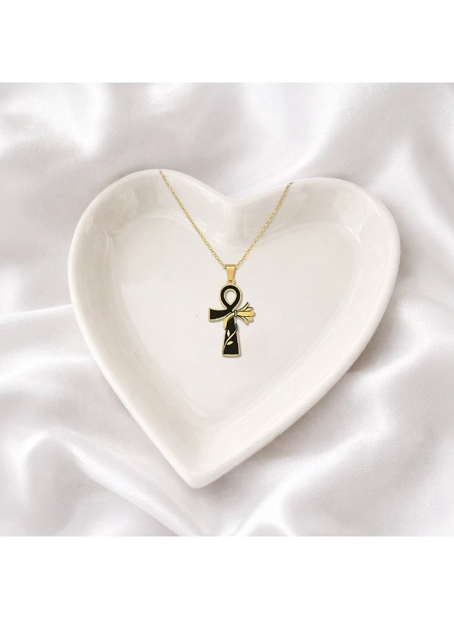 Shein Waterproof 316 Stainless Steel Ankh Pendant Necklace with Black Enamel - Image 3