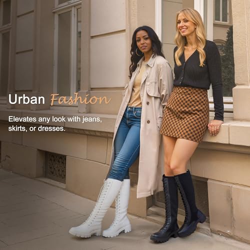 Vepose Women's Black Lace Platform Combat Knee High Boots with Comfort 953 Chunky Heel Size 8 (CJY953 Black 08) - Image 4