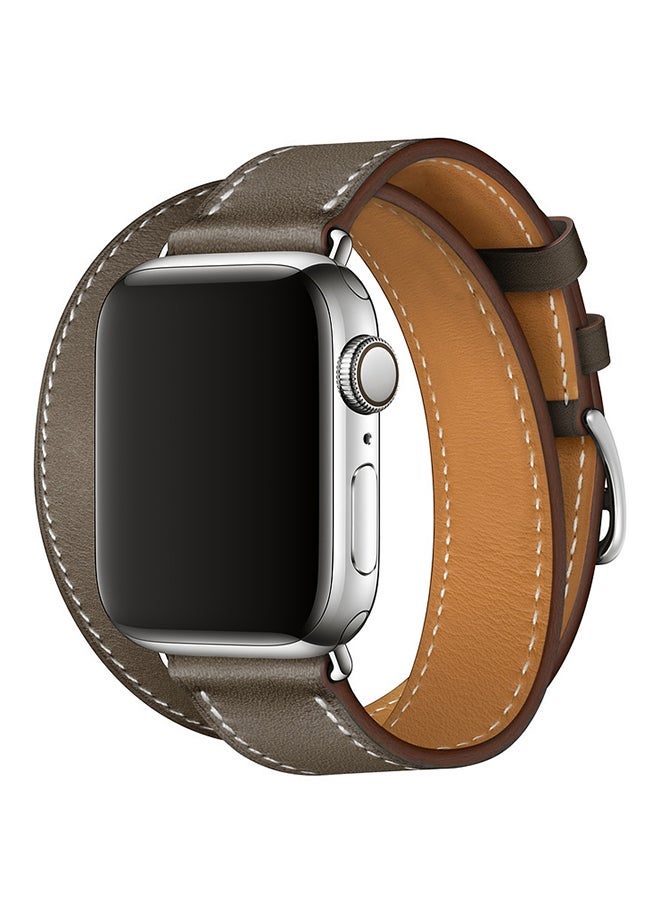 NIBEMINENT Double Loop Leather Wrist Strap Watchband for Apple Watch Series 3/ 2/ 1 Grey  - Image 1