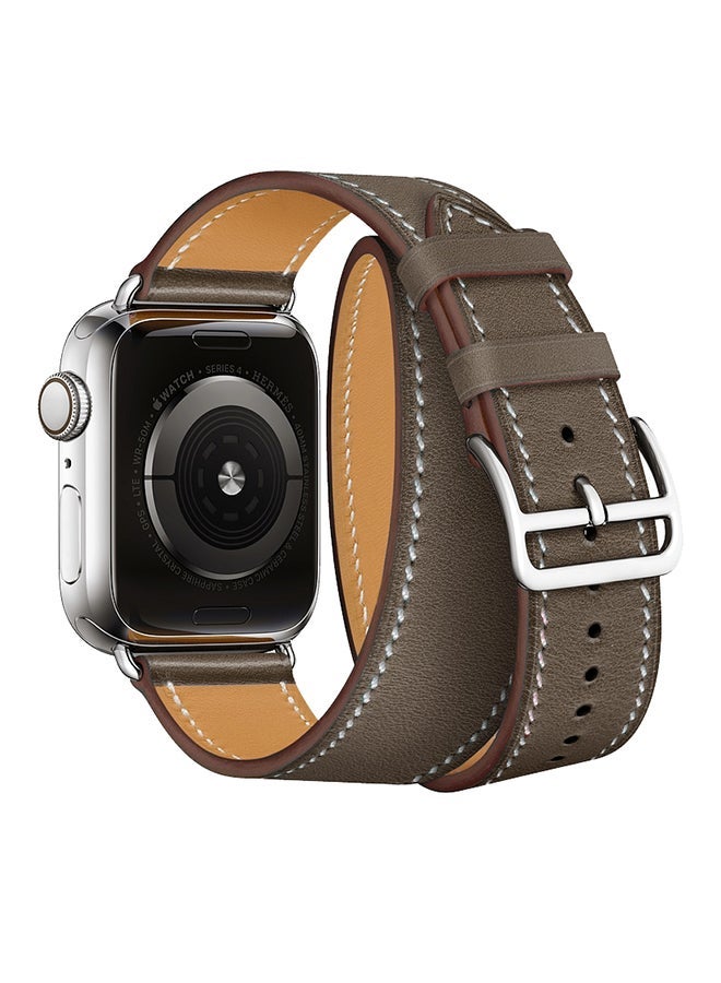 NIBEMINENT Double Loop Leather Wrist Strap Watchband for Apple Watch Series 3/ 2/ 1 Grey  - Image 2