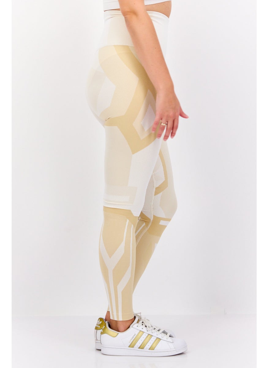 Adidas Women Sportswear Fit Abstract Training Leggings, Tan Combo  - Image 4