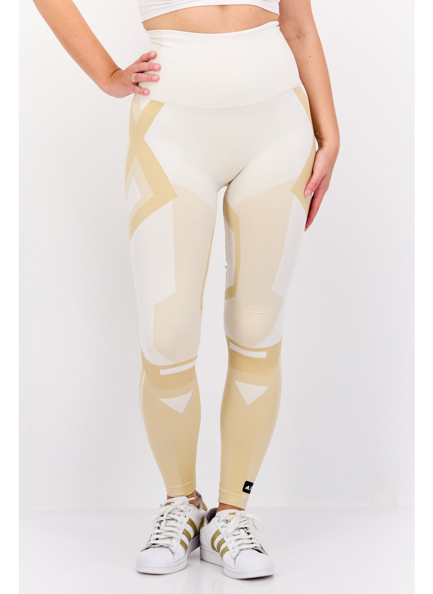 Adidas Women Sportswear Fit Abstract Training Leggings, Tan Combo  - Image 1