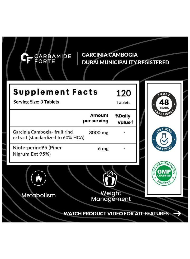 Carbamide Forte Garcinia Cambogia 3000mg 60% HCA & 6mg Piperine Per Serving | Weight Loss Supplement- 120 Veg Tablets - Image 2