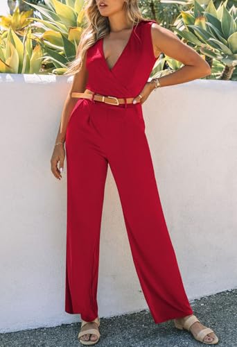 Pink Queen Women's Casual V Neck Long Pants Club Jumpsuits Rompers L Red - Image 4