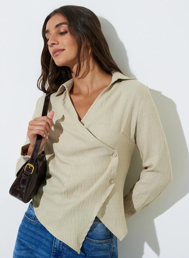 ستايلي توب لف بقصة ضيقة وحافة غير متماثلة - بيج