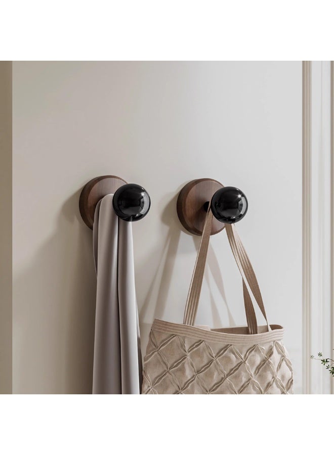 طقم علاقات حائط حديثة، قاعدة خشب الجوز، مقبض كروي أسود، 4 قطع - Image 4
