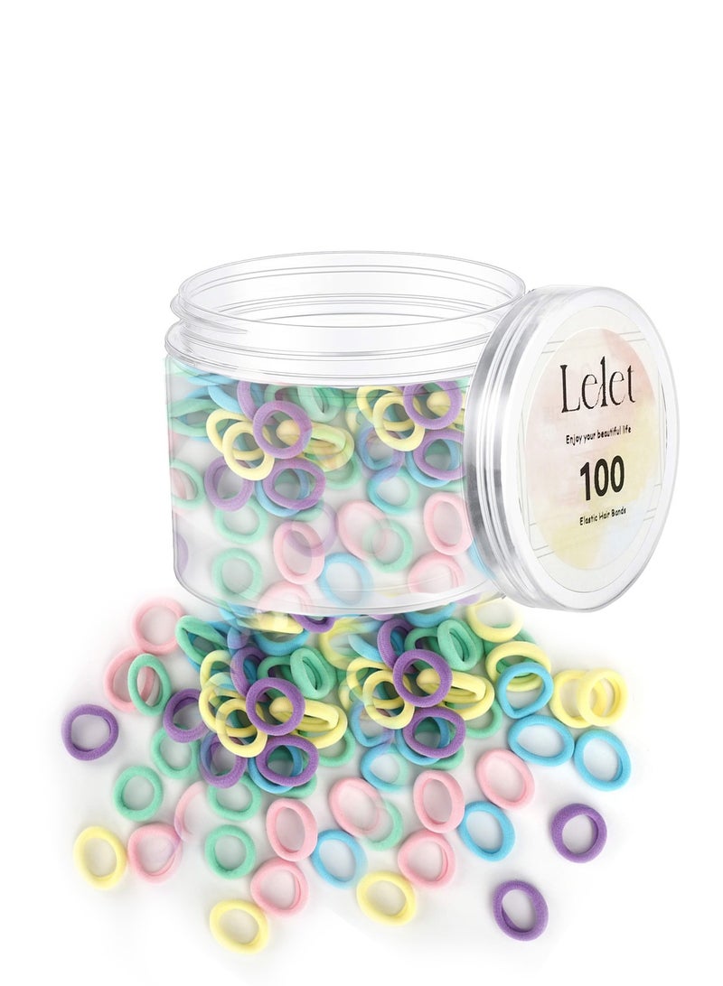 Lelet 100pcs Small Hair Ties Band for Thick and Curly Hair Ponytail Holders Soft & Seamless Baby Hair Ties, Hair Elastic Band for Women or Baby Girls With Box- Candy - Image 1