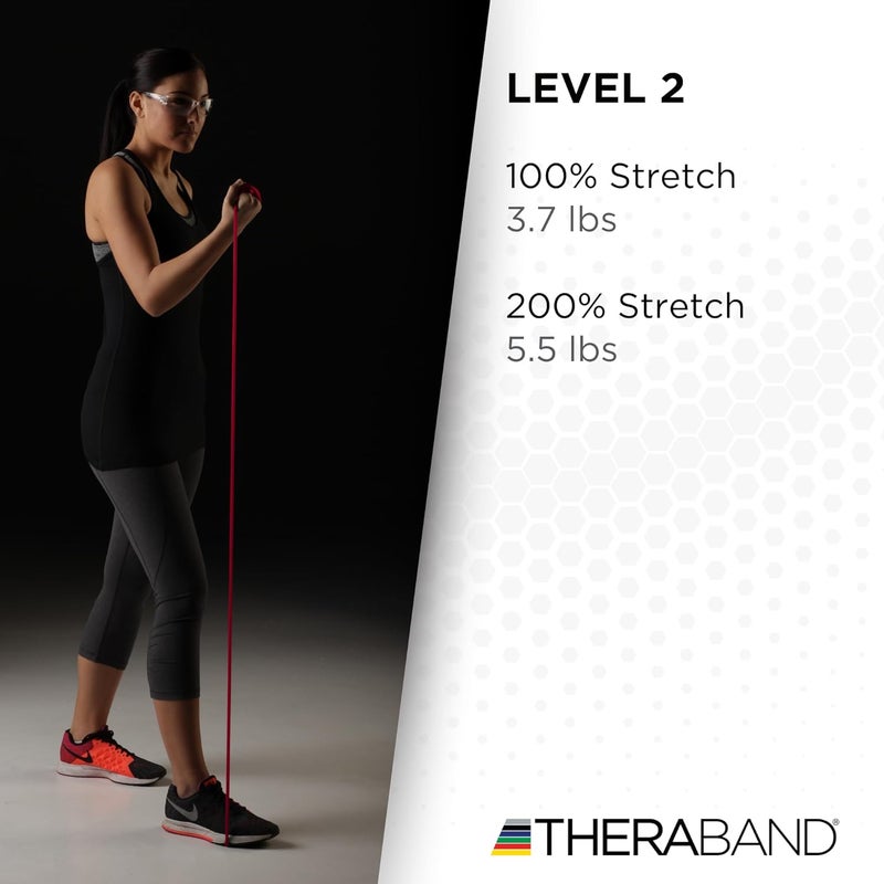 TheraBand أنابيب مقاومة اللاتكس الاحترافية من ثيرا بان - 25 قدم، أحمر، متوسط للتمارين الأساسية وكامل الجسم - Image 4